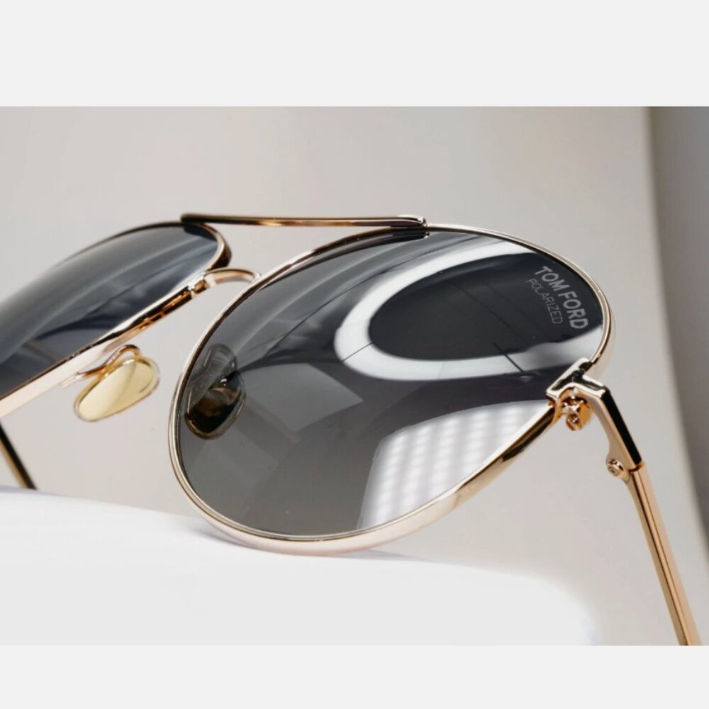 Tom Ford Sunglasses Polarized Gold Pilot Grey 61mm New
